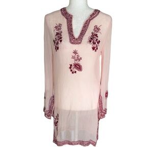 NWT For Joseph Silk Hand Embroidered Beaded Blush Pink Tunic Dress / Cover Up  S